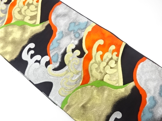 JAPANESE KIMONO / ANTIQUE FUKURO OBI / SILK / WOVEN ROUGH WAVE